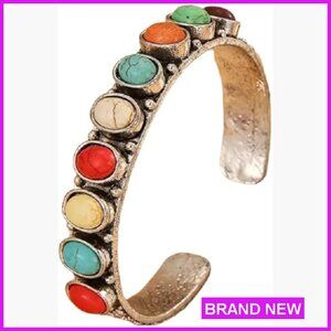 Adjustable Bangle Bracelet Bohemian Ethnic Statement Jewelry Teardrop Beaded